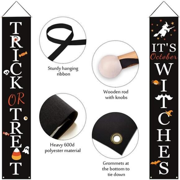 Halloween Decorations Trick or Treat & It's October Witches Front Porch Banners - Picture 4 of 7